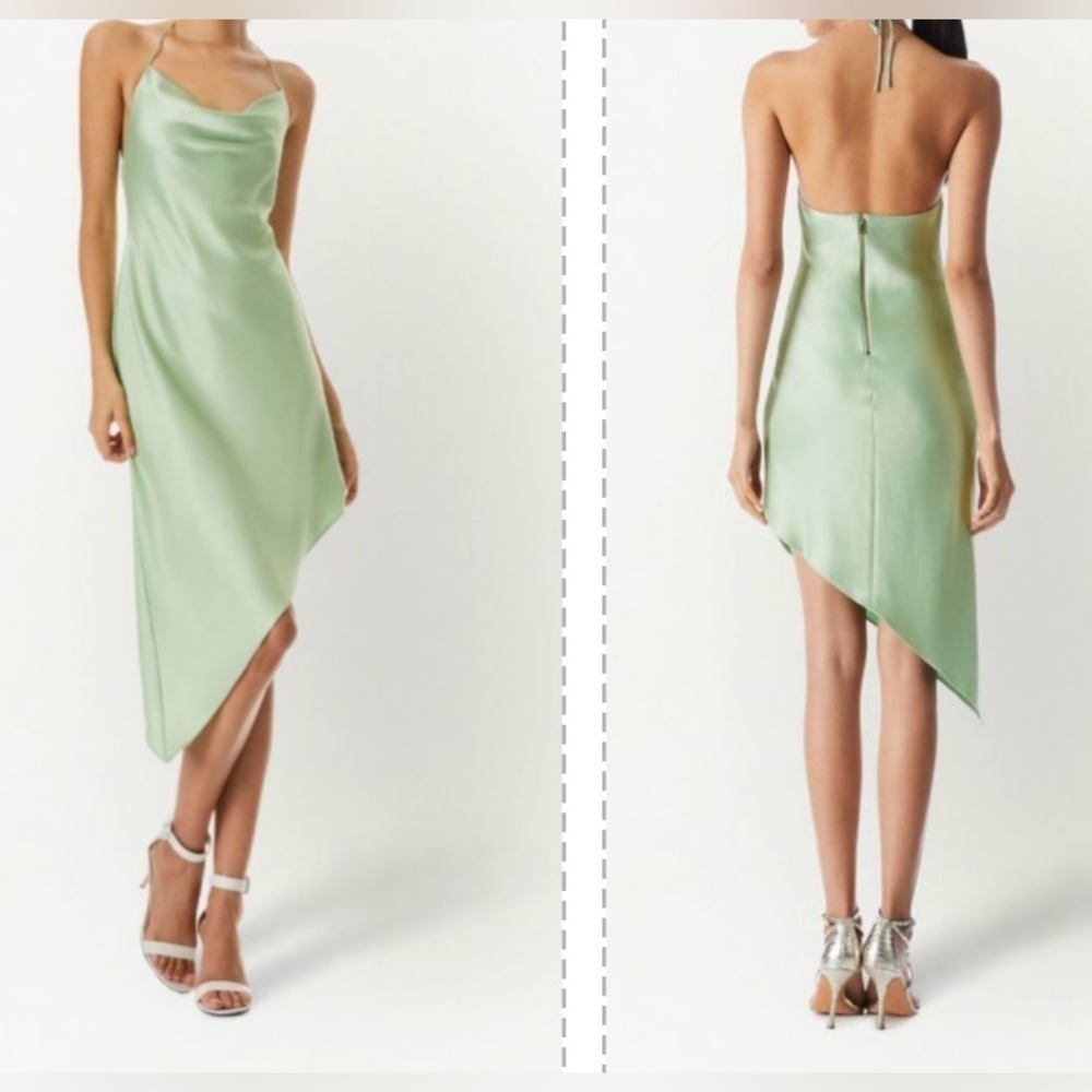 NWOT Alice and Olivia Harmony Asymmetric Slip Dress light Sage green Size 6